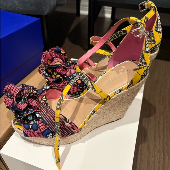 Gianni Bini Yellow and Pink Patterned Wedge Sandals - Picture 3 of 5